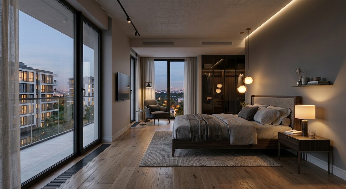 City View Bedroom at Dusk