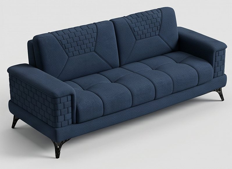 Navy Basket-Weave Sofa