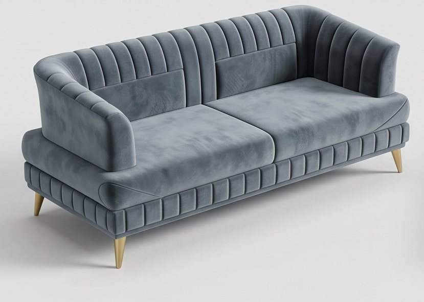 Steel Blue Ribbed Sofa