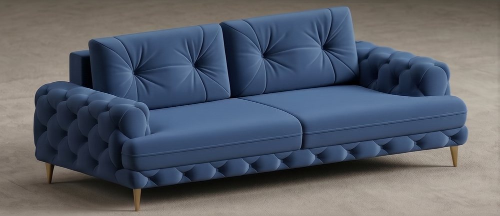 Navy Tufted Velvet Sofa